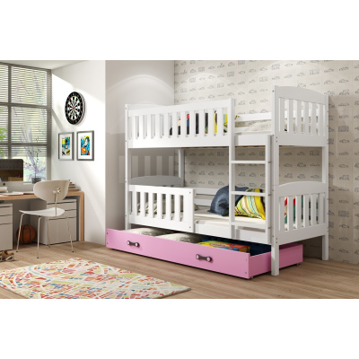 Dětská patrová postel s úložným prostorem bez matrace 90x200 BRIGID - bílá / růžová