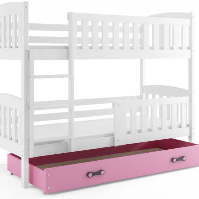 Dětská patrová postel s úložným prostorem bez matrace 90x200 BRIGID - bílá / růžová