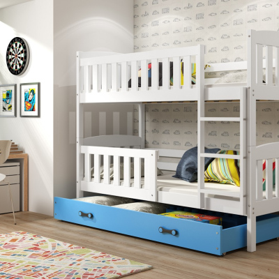 Dětská patrová postel s úložným prostorem s matracemi 90x200 BRIGID - bílá / modrá