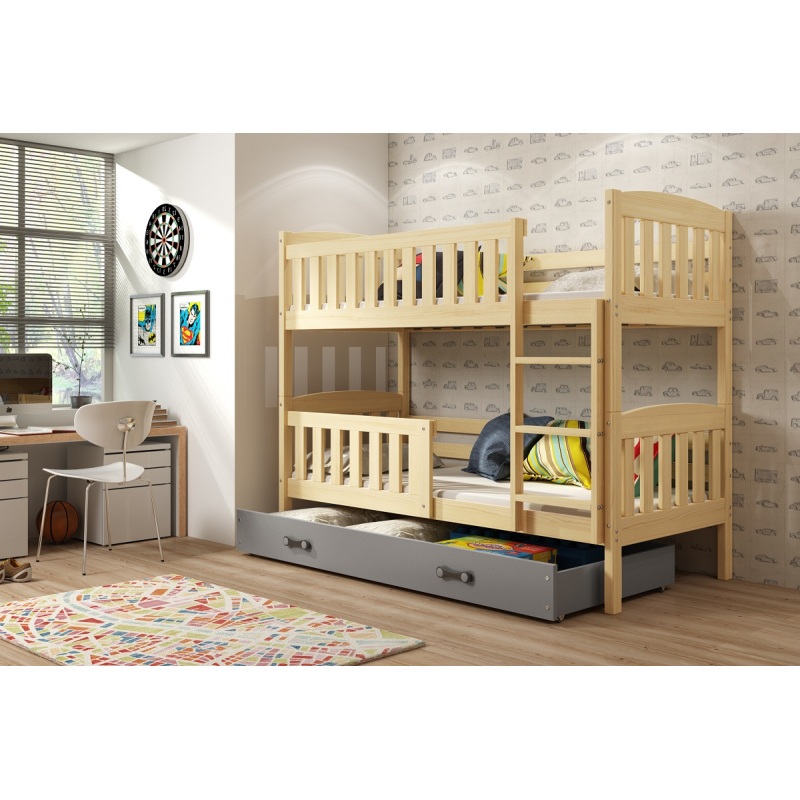 Dětská patrová postel s úložným prostorem s matracemi 90x200 BRIGID - borovice / grafit