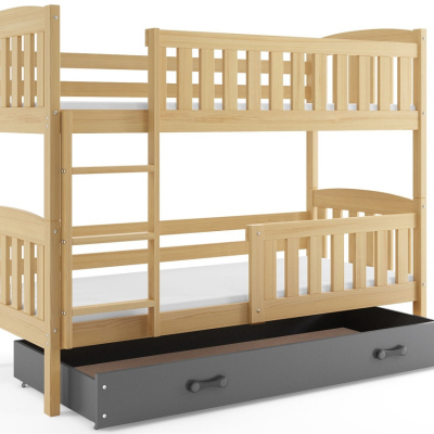 Dětská patrová postel s úložným prostorem s matracemi 90x200 BRIGID - borovice / grafit