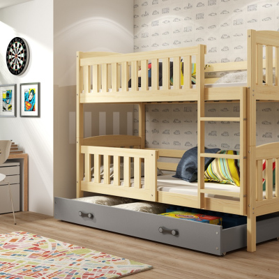 Dětská patrová postel s úložným prostorem bez matrace 90x200 BRIGID - borovice / grafit