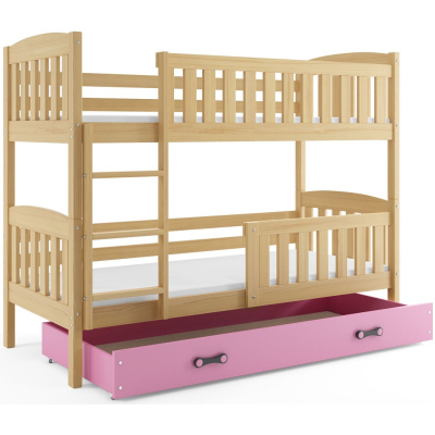 Dětská patrová postel s úložným prostorem bez matrace 90x200 BRIGID - borovice / růžová