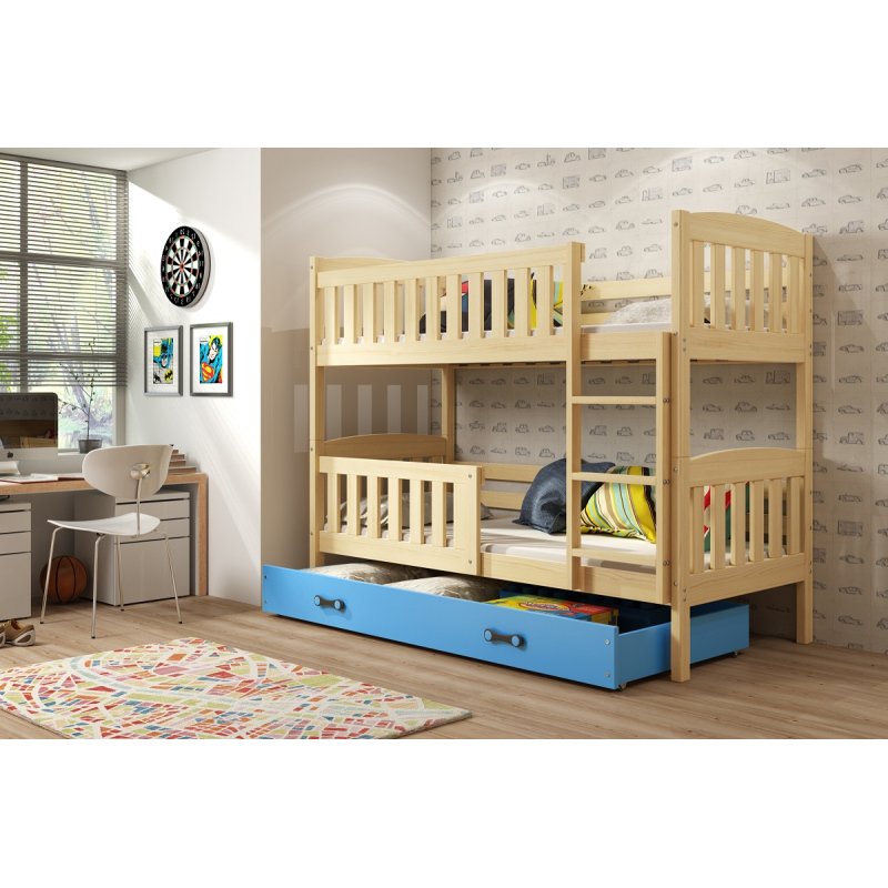 Dětská patrová postel s úložným prostorem bez matrace 90x200 BRIGID - borovice / modrá