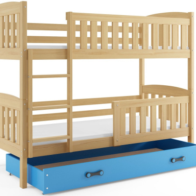 Dětská patrová postel s úložným prostorem bez matrace 90x200 BRIGID - borovice / modrá