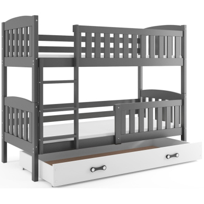 Dětská patrová postel s úložným prostorem s matracemi 90x200 BRIGID - grafit / bílá