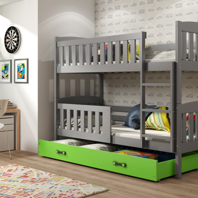 Dětská patrová postel s úložným prostorem s matracemi 90x200 BRIGID - grafit / zelená