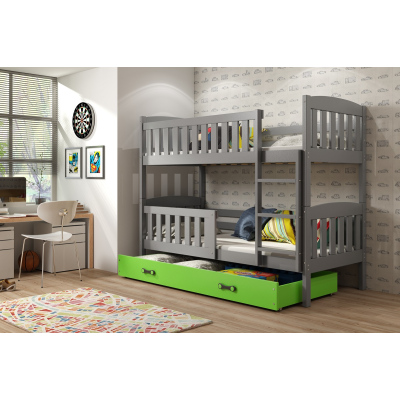 Dětská patrová postel s úložným prostorem bez matrace 90x200 BRIGID - grafit / zelená