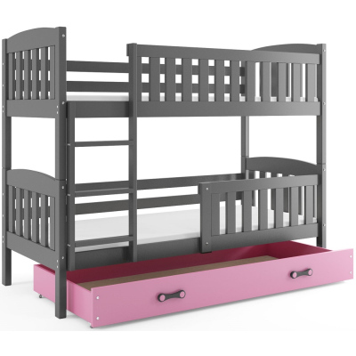 Dětská patrová postel s úložným prostorem bez matrace 90x200 BRIGID - grafit / růžová