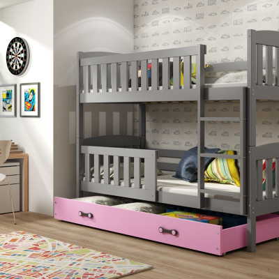 Dětská patrová postel s úložným prostorem bez matrace 90x200 BRIGID - grafit / růžová