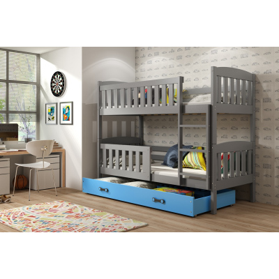 Dětská patrová postel s úložným prostorem bez matrace 90x200 BRIGID - grafit / modrá