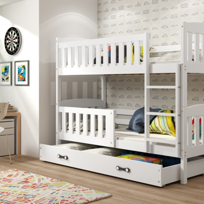Dětská patrová postel s úložným prostorem s matracemi 90x200 BRIGID - bílá
