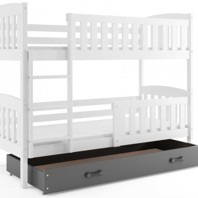 Dětská patrová postel s úložným prostorem bez matrace 90x200 BRIGID - bílá / grafit