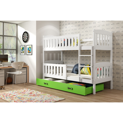 Dětská patrová postel s úložným prostorem bez matrace 80x190 BRIGID - bílá / zelená