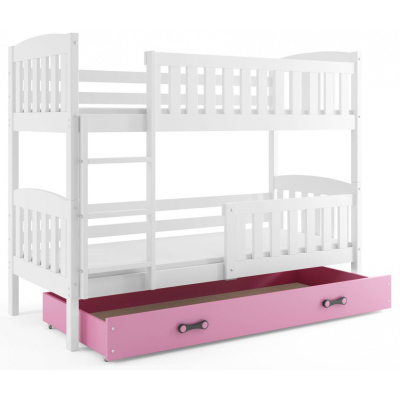 Dětská patrová postel s úložným prostorem s matracemi 80x190 BRIGID - bílá / růžová
