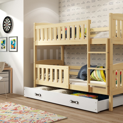 Dětská patrová postel s úložným prostorem s matracemi 80x190 BRIGID - borovice / bílá