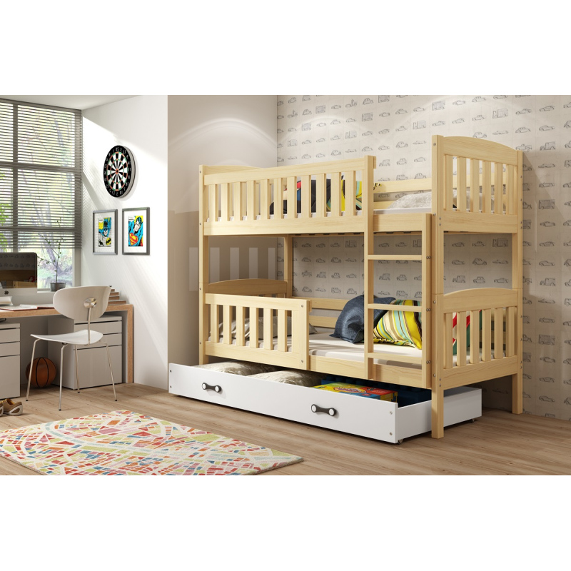 Dětská patrová postel s úložným prostorem s matracemi 80x190 BRIGID - borovice / bílá