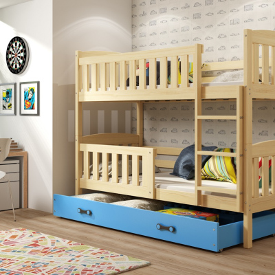 Dětská patrová postel s úložným prostorem bez matrace 80x190 BRIGID - borovice / modrá
