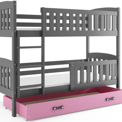 Dětská patrová postel s úložným prostorem bez matrace 80x190 BRIGID - grafit / růžová