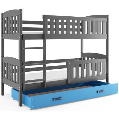 Dětská patrová postel s úložným prostorem s matracemi 80x190 BRIGID - grafit / modrá