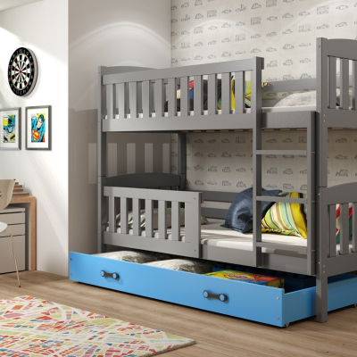 Dětská patrová postel s úložným prostorem bez matrace 80x190 BRIGID  - grafit / modrá