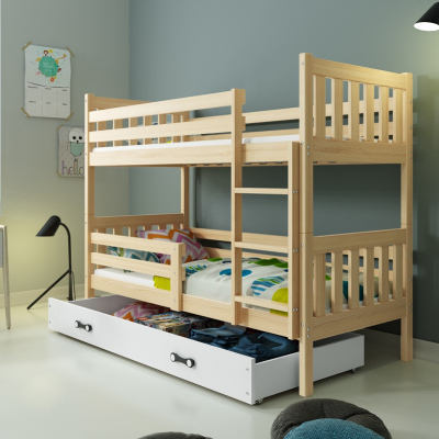 Dětská patrová postel s úložným prostorem s matracemi 80x190 CHARIS - borovice / bílá