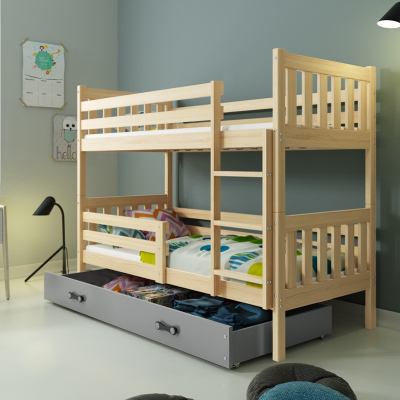 Dětská patrová postel s úložným prostorem s matracemi 80x190 CHARIS - borovice / grafit