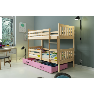 Dětská patrová postel s úložným prostorem bez matrace 80x190 CHARIS - borovice / růžová
