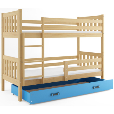 Dětská patrová postel s úložným prostorem s matracemi 80x190 CHARIS - borovice / modrá