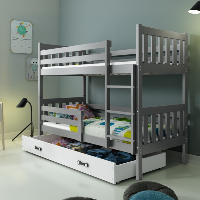 Dětská patrová postel s úložným prostorem s matracemi 80x190 CHARIS - grafit / bílá
