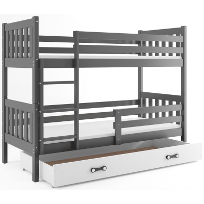 Dětská patrová postel s úložným prostorem s matracemi 80x190 CHARIS - grafit / bílá