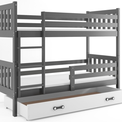 Dětská patrová postel s úložným prostorem bez matrace 80x190 CHARIS - grafit / bílá