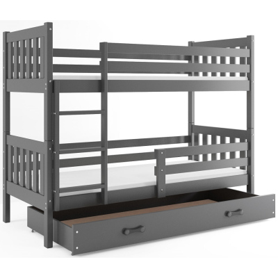 Dětská patrová postel s úložným prostorem s matracemi 80x190 CHARIS - grafit