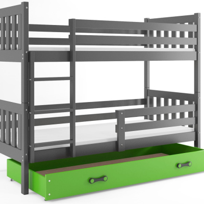 Dětská patrová postel s úložným prostorem s matracemi 80x190 CHARIS - grafit / zelená