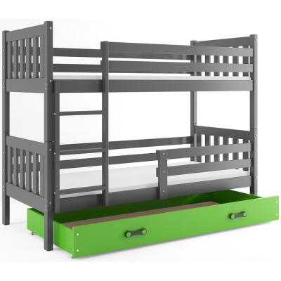 Dětská patrová postel s úložným prostorem bez matrace 80x190 CHARIS - grafit / zelená