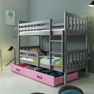 Dětská patrová postel s úložným prostorem bez matrace 80x190 CHARIS - grafit / růžová