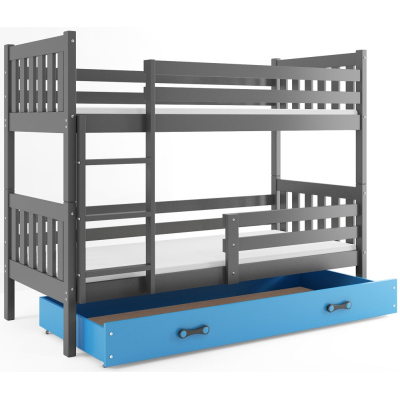 Dětská patrová postel s úložným prostorem s matracemi 80x190 CHARIS - grafit / modrá