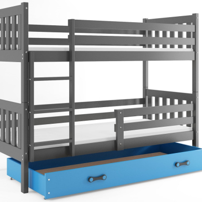 Dětská patrová postel s úložným prostorem bez matrace 80x190 CHARIS - grafit / modrá