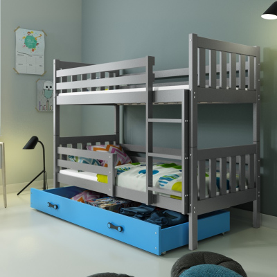 Dětská patrová postel s úložným prostorem bez matrace 80x190 CHARIS - grafit / modrá