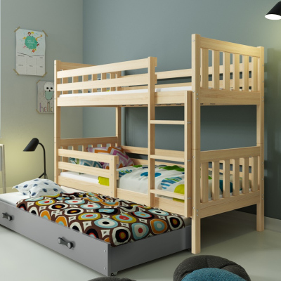 Dětská patrová postel s přistýlkou a matracemi 80x190 CHARIS - borovice / grafit