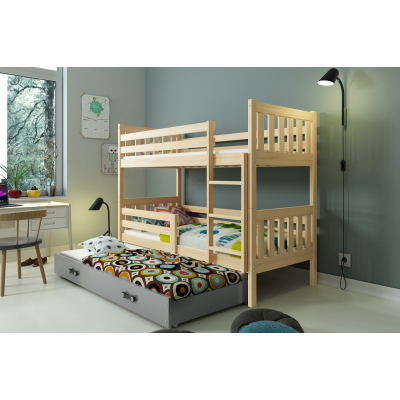 Dětská patrová postel s přistýlkou bez matrací 80x190 CHARIS - borovice / grafit