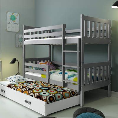 Dětská patrová postel s přistýlkou a matracemi 80x190 CHARIS - grafit / bílá