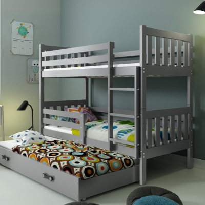 Dětská patrová postel s přistýlkou a matracemi 80x190 CHARIS - grafit