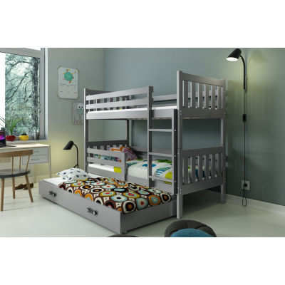Dětská patrová postel s přistýlkou a matracemi 80x190 CHARIS - grafit