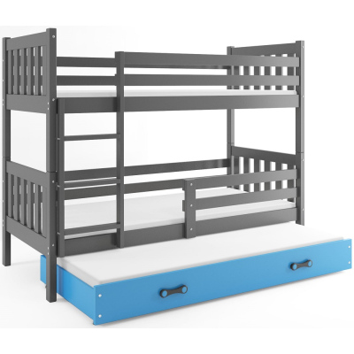 Dětská patrová postel s přistýlkou a matracemi 80x190 CHARIS - grafit / modrá