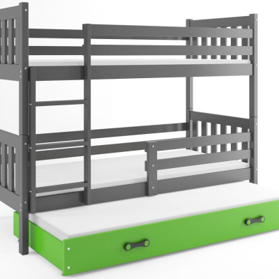 Dětská patrová postel s přistýlkou a matracemi 80x190 CHARIS - grafit / zelená