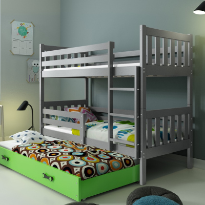 Dětská patrová postel s přistýlkou bez matrací 80x190 CHARIS - grafit / zelená