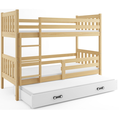 Dětská patrová postel s přistýlkou a matracemi 80x190 CHARIS - borovice / bílá