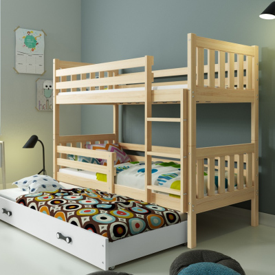 Dětská patrová postel s přistýlkou bez matrací 80x190 CHARIS - borovice / bílá