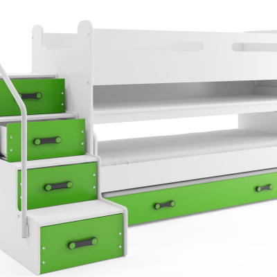 Dětská patrová postel s úložným prostorem a matracemi 80x200 IDA 1 - bílá / zelená